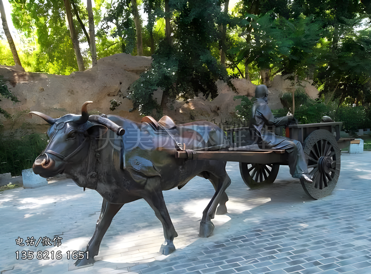 牛拉車情景景觀雕塑