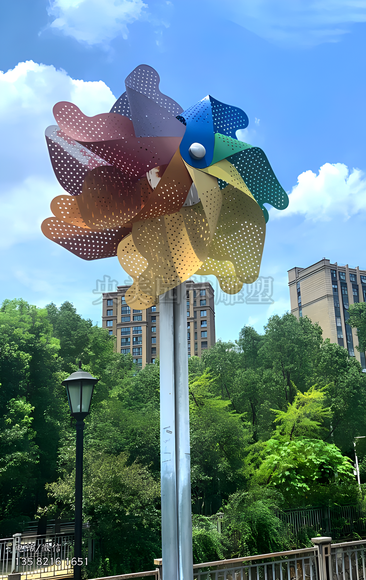 創(chuàng)意不銹鋼鏤空紙風車雕塑擺件