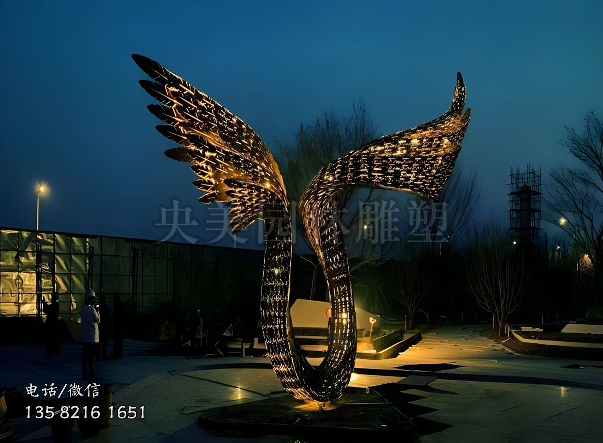 發(fā)光不銹鋼翅膀雕塑