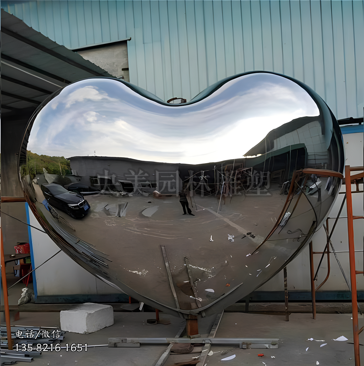 鏡面不銹鋼愛(ài)心雕塑擺件