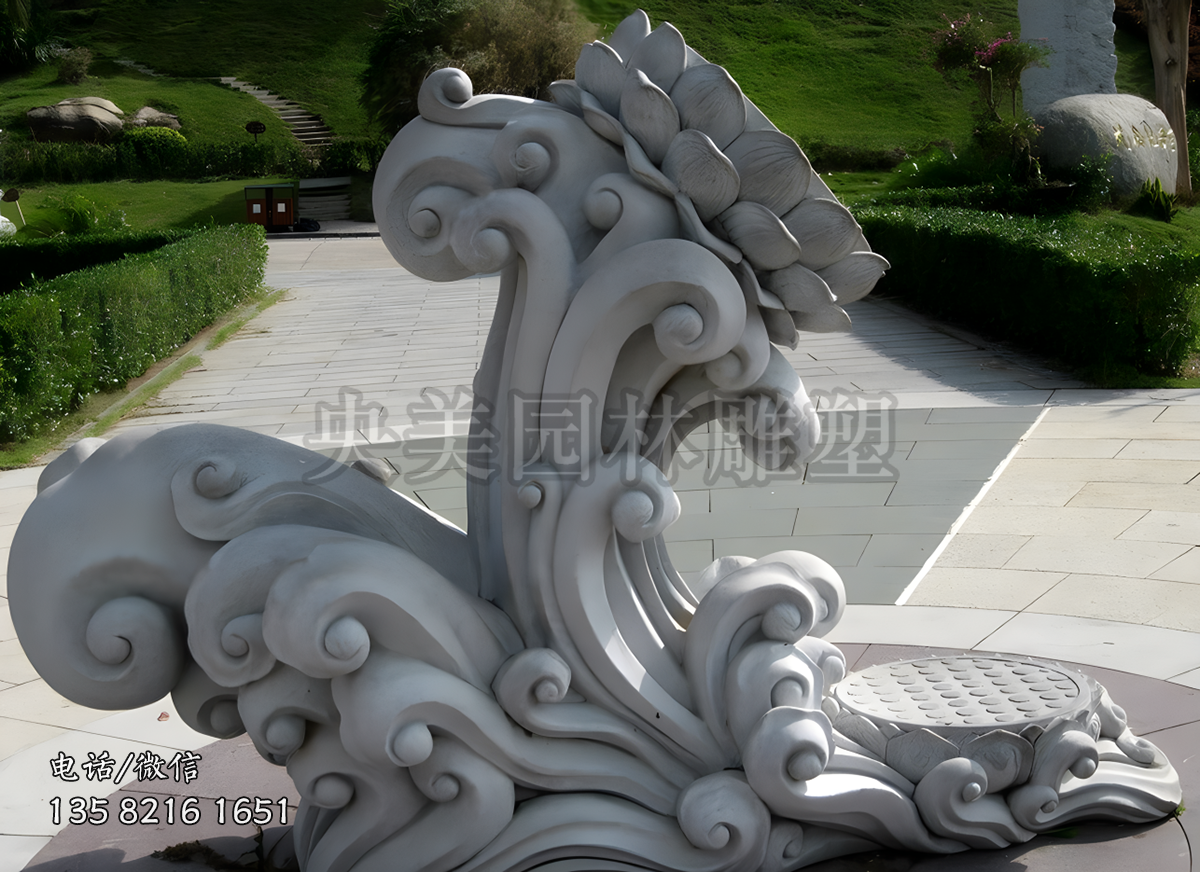 大理石石刻浪花造型雕塑擺件